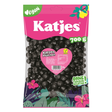 Katjes Katzen Pfötchen 700g veganske bløde lakridspoter med intens lakridssmag