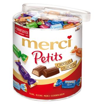 Merci Petits Chocolate Round Tin – assorted individually wrapped chocolates