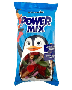 Pingvin Power Mix Display 900g stærk salt og sød lakrids samt frugtgummi mix