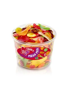 Red Band Mega Mix 1,3kg blanding af frugtgummi i sjove former som klovne, smilies og sutter