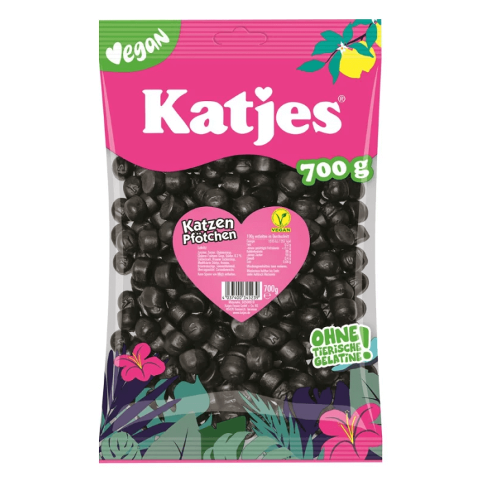 Katjes Katzen Pfötchen 700g veganske bløde lakridspoter med intens lakridssmag