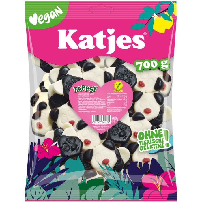 Katjes Tappsy 700g bonbons panda vegan en guimauve, réglisse et gomme fruitée