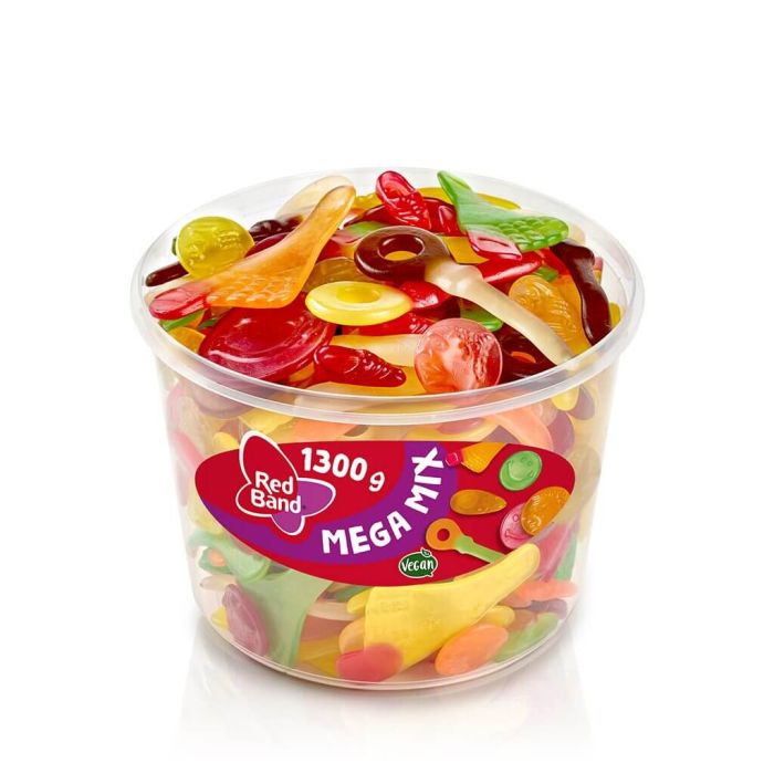 Red Band Mega Mix 1,3kg blanding af frugtgummi i sjove former som klovne, smilies og sutter