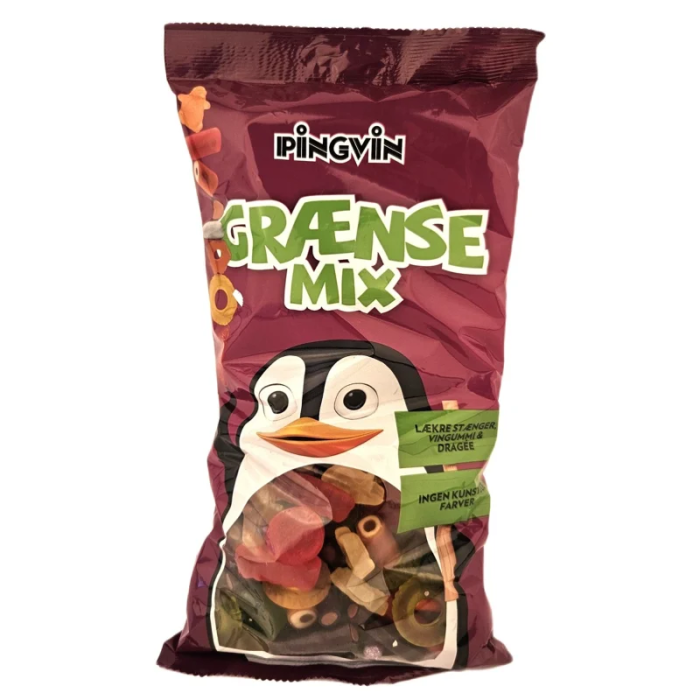 Pingvin Grænse Mix 800g assortiment réglisse, gommes fruitées et bonbons gélifiés